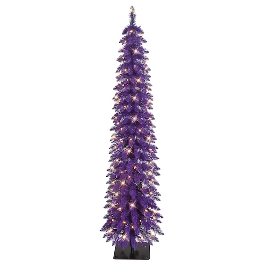 6ft. Pre-Lit Purple Alpine Pencil Artificial Christmas Tree, Clear Lights